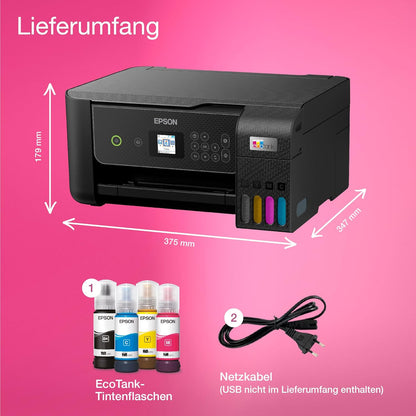 Epson EcoTank ET-2870 A4-Multifunktions-Wi-Fi-Tintentankdrucker, mit einem im Lieferumfang enthaltenen Vorrat an Tinten bis zu 3 Jahren