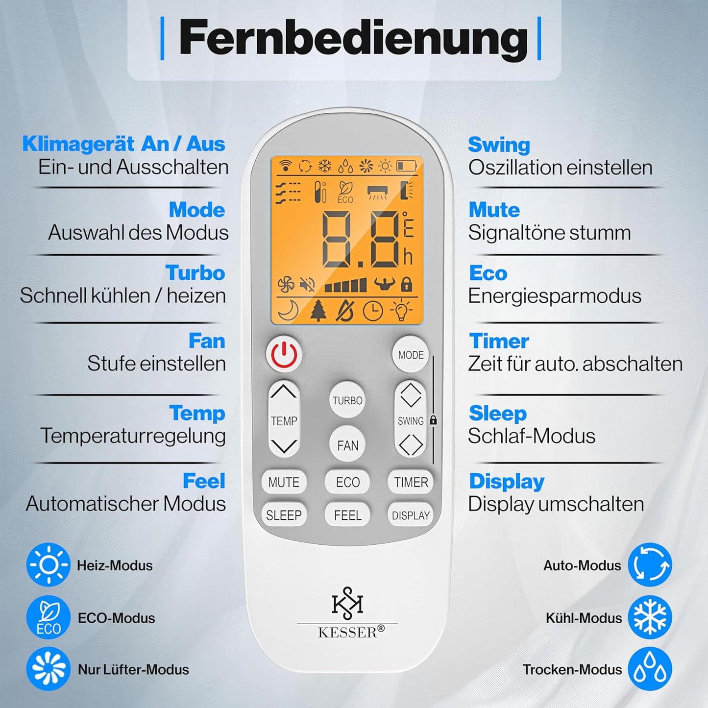 KESSER® Klimaanlage Set Split - mit WiFi/App Funktion Klimagerät - Kühlen A++/ Heizen A+ - 9000 BTU/h (2.600 Watt) Kältemittel R32 - Fernbedienung, Timerfunktion - Inkl. komplettem Montagematerial