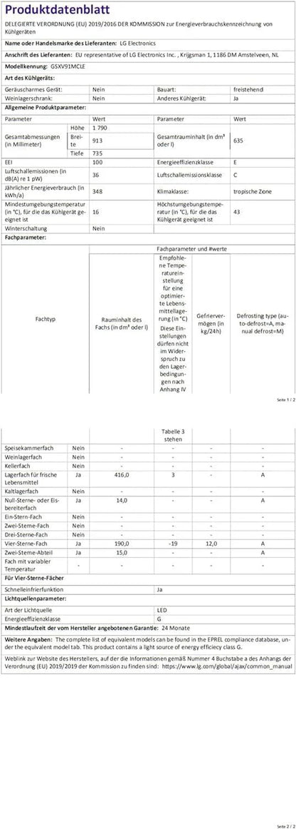 LG GSGV81PYLL Side by Side Kühlschrank, Klasse E, 635 L, Instaview, Kühlschrank mit Gefrierfach, Eis-, Crushed Ice- Wasserspender, Total NoFrost, Smart Inverter Kompressor, Wi-Fi