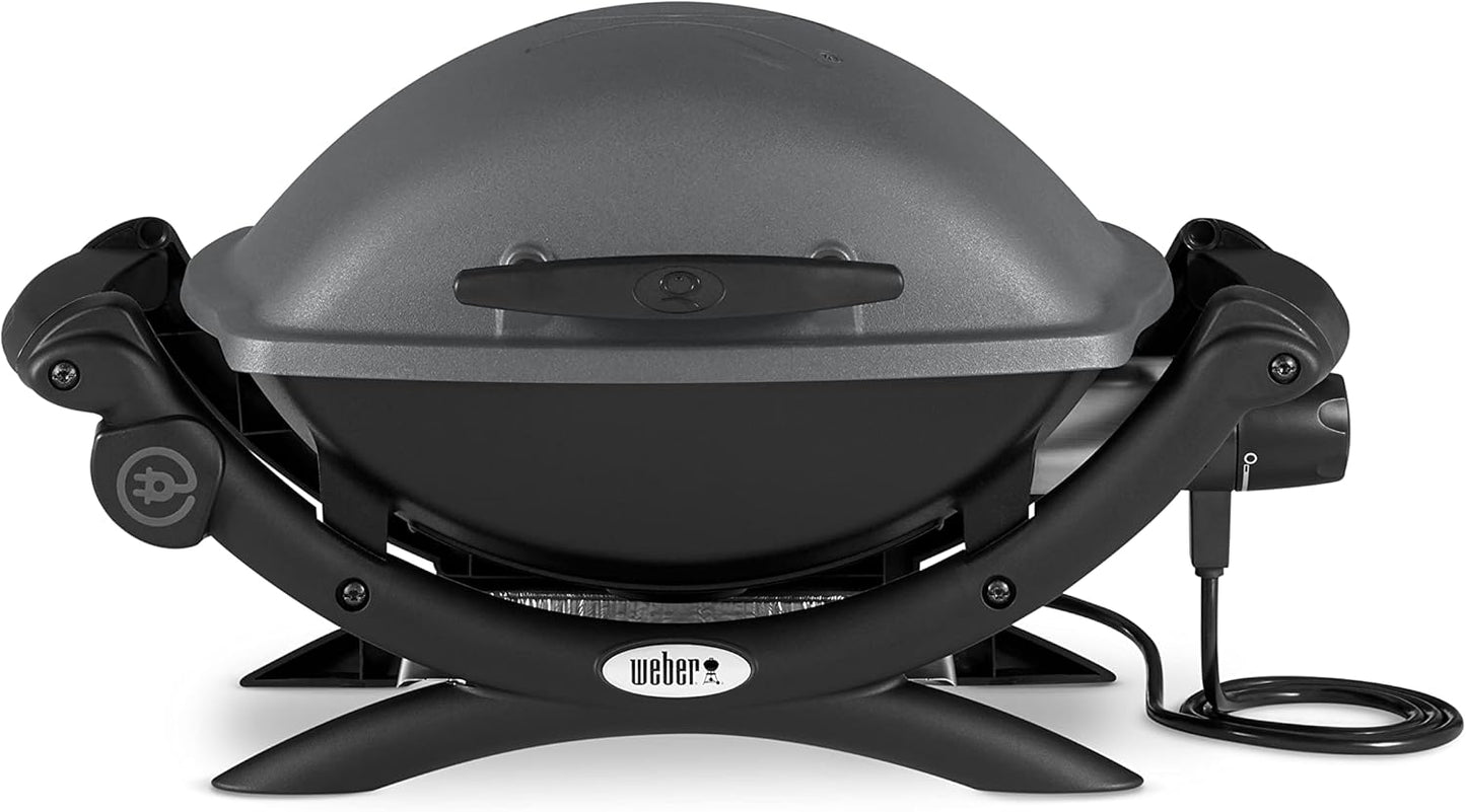 Weber Q1400 Elektrogrill, 43 x 32cm Grillfäche, portabler BBQ Grill, 2-geteilter porzellanemaillierter Guss-Grillrost, Aluminiumguss Deckel & Gehäuse - Dark Grey (52020079)