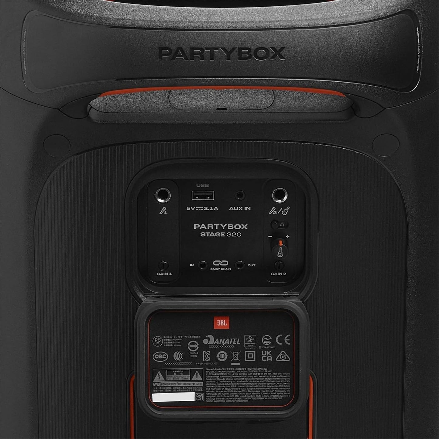 JBL Partybox Stage 120 in Schwarz – Tragbare Bluetooth-Lautsprecher-Box mit JBL Pro Sound, Lichtshow, KI-Sound-Boost und Teleskopgriff – 12 h Laufzeit