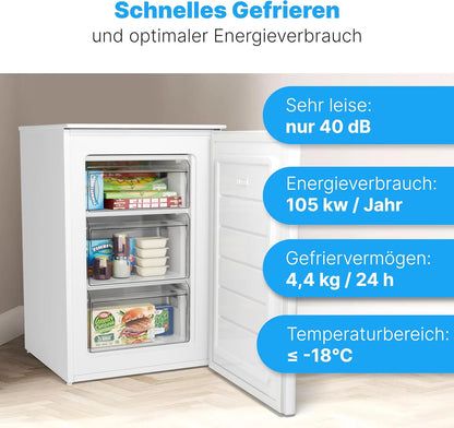 Bomann Gefrierschrank 87L | Gefrierschrank klein mit Temperaturbereich ≤ -18°C | 3 Schubladen | Tiefkühlschrank mit wechselbarem Türanschlag | Freezer Tiefkühlschrank klein GS 7253 weiß