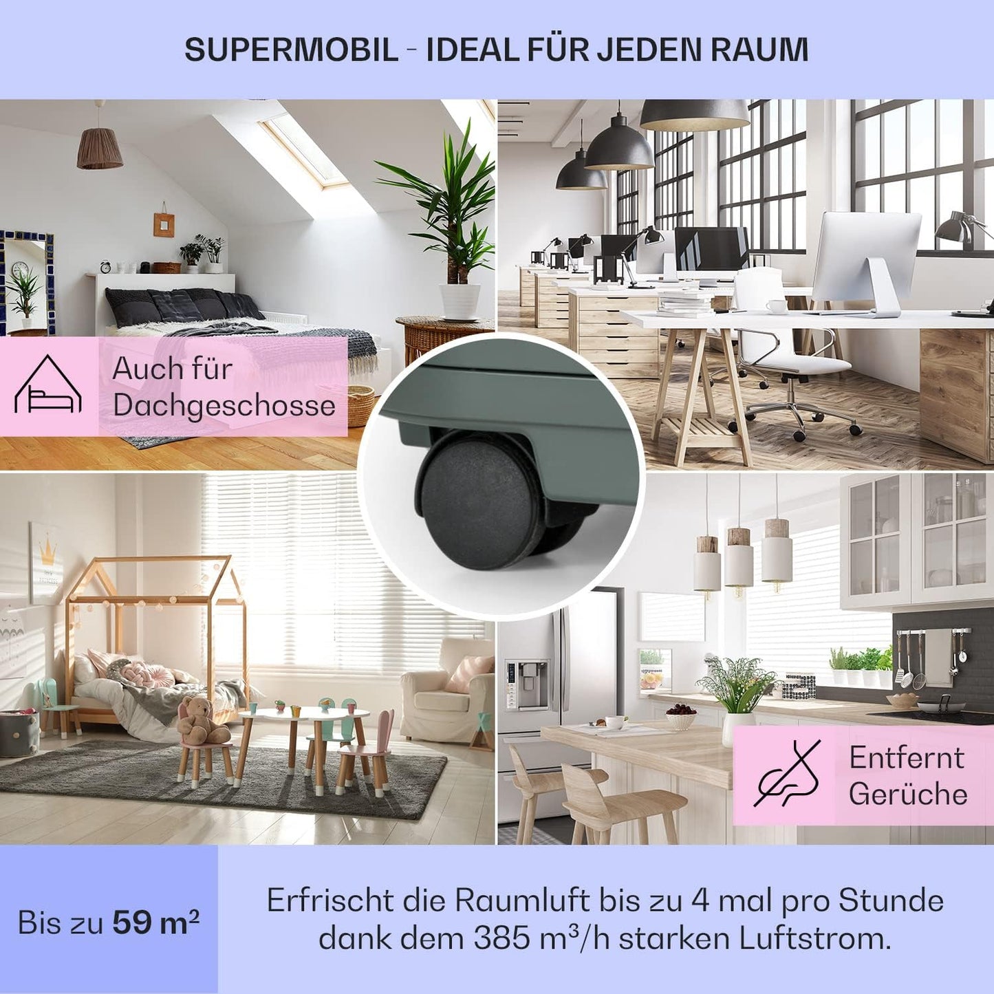 Klarstein Mobile Klimaanlage mit Abluftschlauch, 5-in-1 Klimagerät, Ventilator, Luftentfeuchter, Luftreiniger & Nachtmodus, App-Steuerung, Kleine & Portable für Wohnung & Büro, 12000 BTU