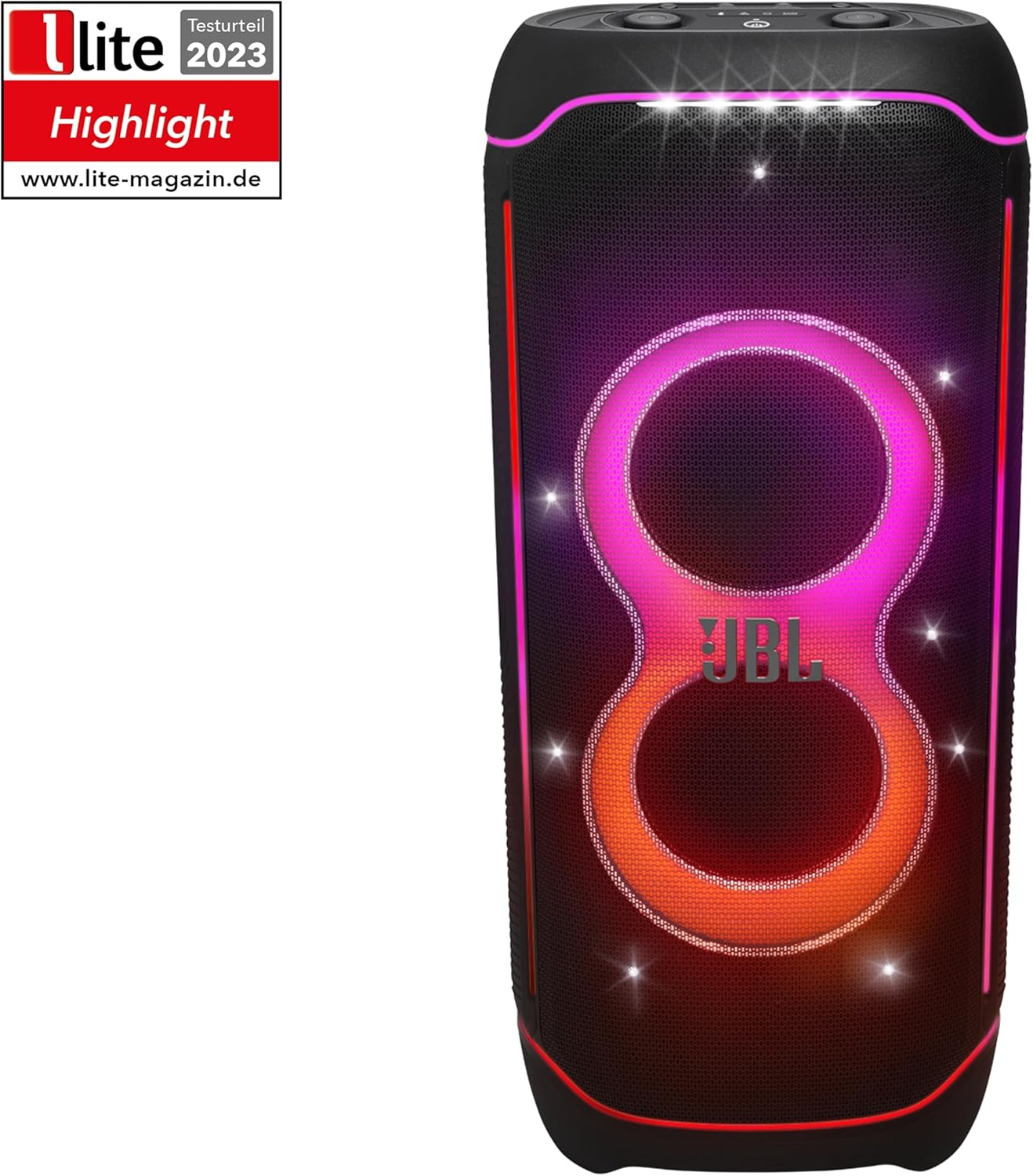JBL Partybox Stage 120 in Schwarz – Tragbare Bluetooth-Lautsprecher-Box mit JBL Pro Sound, Lichtshow, KI-Sound-Boost und Teleskopgriff – 12 h Laufzeit