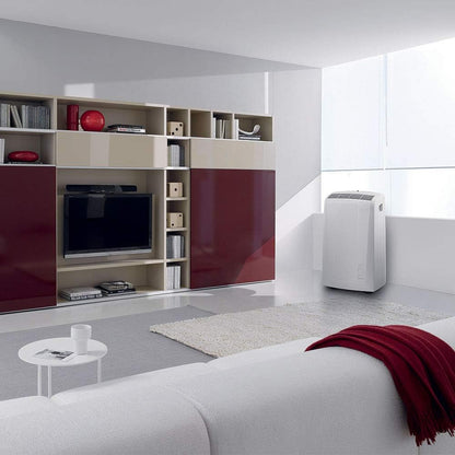 De'Longhi Pinguino PAC EM82, Mobile Klimaanlage für Räume bis zu 80 m³, 9.400 BTU, 2,4 kW, 63 dB, Entfeuchtungsfunktion, Energieklasse A, 24h-Timer, Weiß