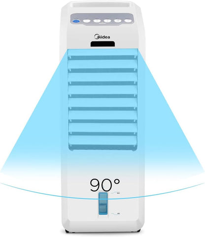 Midea Luftkühler mit Wasserkühlung, Klimaanlage Mobil, Ventilator mit 5L Wasserkühlung, Luftbefeuchter und Ionisation, Klimaanlage Ohne Abluftschlauch, 355m³/h, Ventilator mit Fernbedienung,55W,Weiß