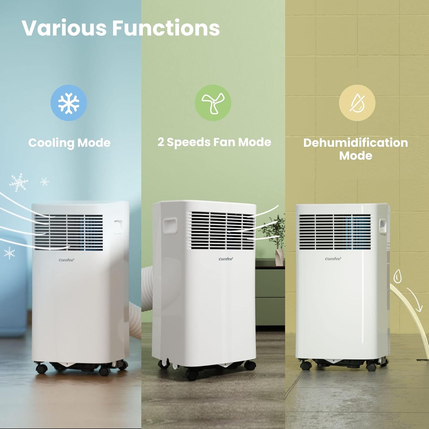 Comfee Mobiles Klimagerät Breezy Cool Pro 2.6,9000 BTU 2,6kW, Kühlen&Ventilieren&Entfeuchten,APP-Steuerung,Raumgröße bis 88m³(33㎡),Mobile Klimaanlage mit Abluftschlauch