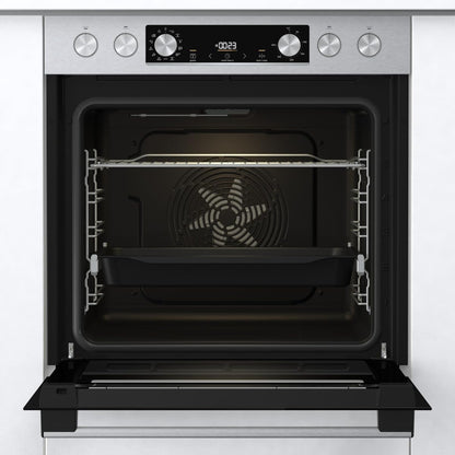 Gorenje Einbauherd-Set Heißluft Inox Set 4 mit Glaskeramik-Kochfeld / 77 Liter / ExtraSteam / GentleClose & Open / EcoClean / AirFry / PizzaMode / PerfectGrill / Teleskopauszüge / Inox-Look