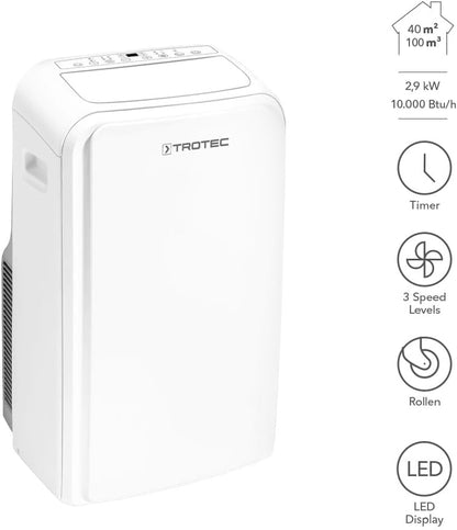 TROTEC PAC 2100 X mobile Klimaanlage 3-in-1 Kühlung, Ventilation, Entfeuchtung Monoblock-Klimagerät 2 kW 7.000 BTU/h für Raumgrößen bis 26 m² und 65 m³ 2 Ventilationsstufen