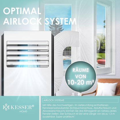 KESSER® Klimaanlage Mobiles Klimagerät 4in1 kühlen | Luftentfeuchter lüften | Ventilator 9000 BTU/h 1005W | Mobil Klima mit Montagematerial, Fernbedienung & Timer | Nachtmodus & 360° Rollen