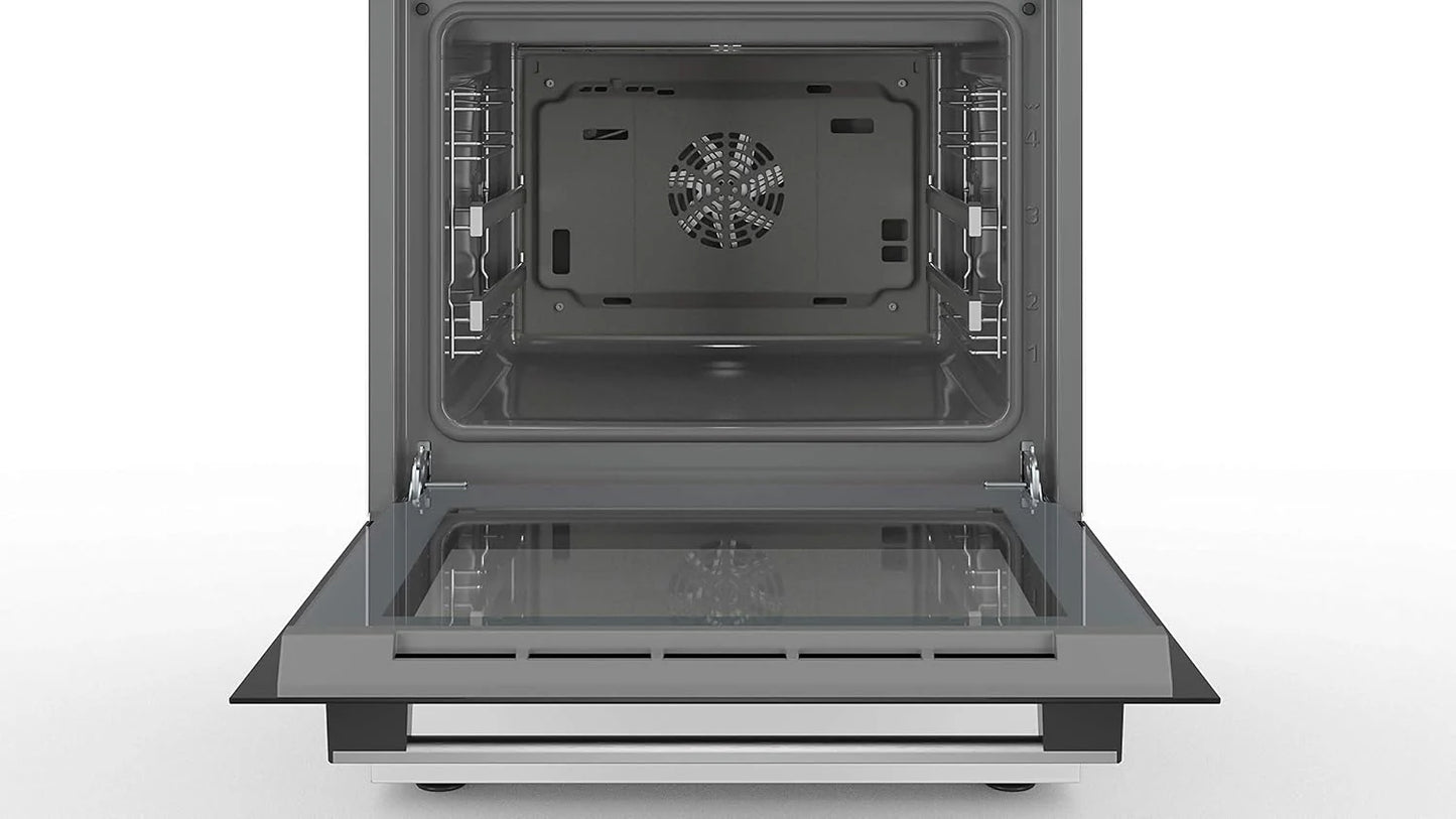 Bosch HKR39C250 Serie 4 Elektro-Standherd, 60 cm breit, EcoClean Direct Reinigungshilfe, 3D Heißluft Backen auf 3 Ebenen, LED-Display-Steuerung, erweiterbare Kochzone für großes Kochgeschirr