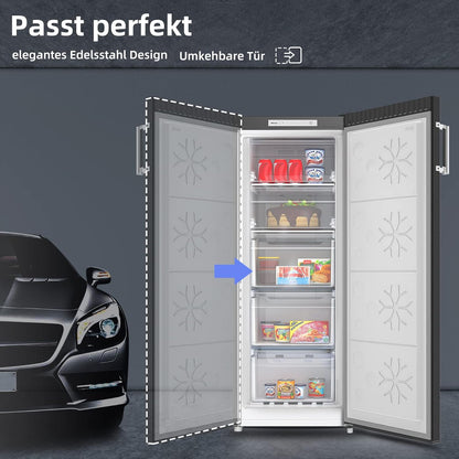 CHIQ Gefrierschrank FSD160D4E | Wechselbarer Türanschlag | Sehr Leise 41 DB (145L Manuelle Abtauung)| 12 Jahre Garantie auf den Kompressor*| 126 x 54 x 55 cm (HxBxT)