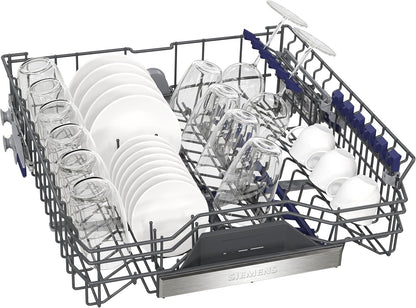 Siemens SN43ES14VE, iQ300 Smarter Geschirrspüler, Unterbau-Spülmaschine mit Besteckschublade, 60 cm, automatische Türöffnung dank autoOpen dry, besonders leise mit iQdrive-Motor, aquaStop, Edelstahl