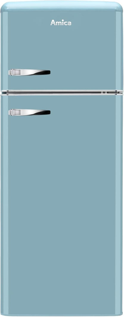 Amica KGC 15632 T Retro Kühl-/Gefrierkombination / Ice Blue (Türkis) / 144cm (H) x 55cm (B) x 62cm (T) / Retro-Design / Kühlschrank mit Gefrierfach